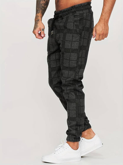 Men's Checked Joggers with Drawstring Waist