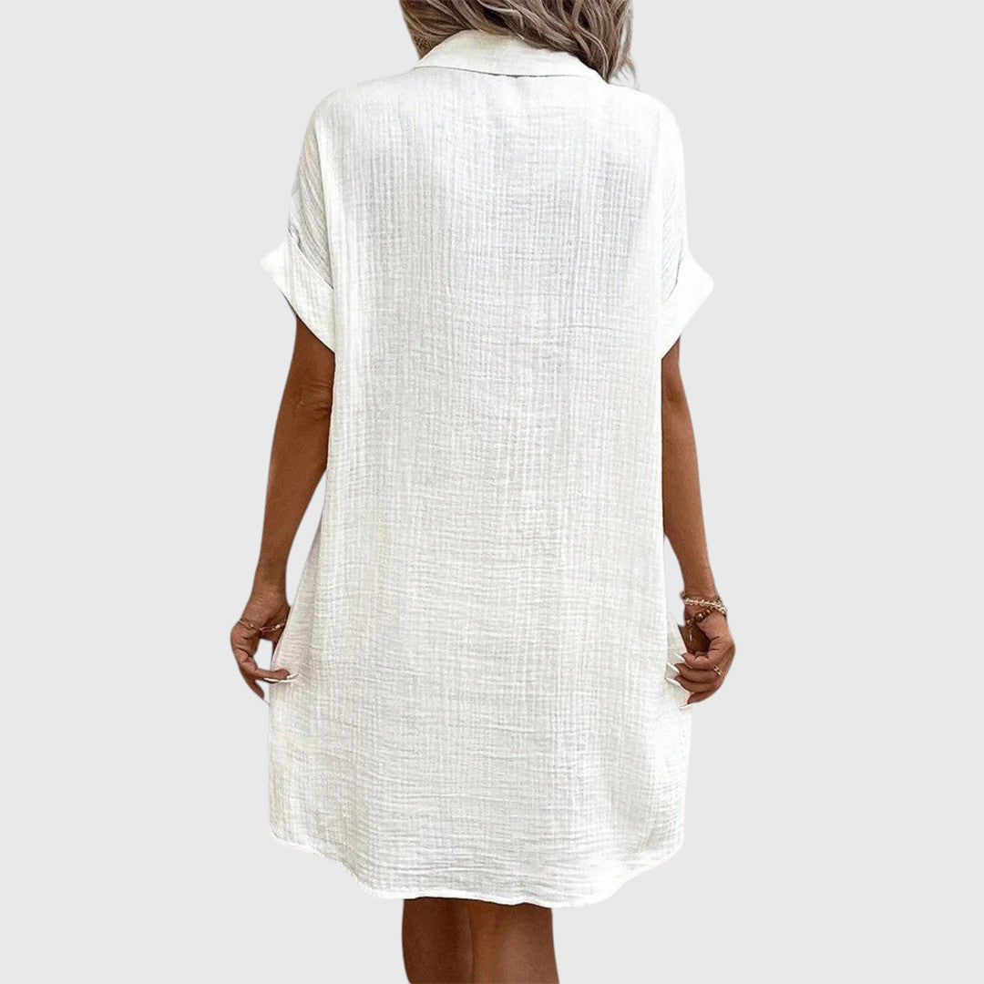 Women's Short Sleeve Shirt Dress with Pockets