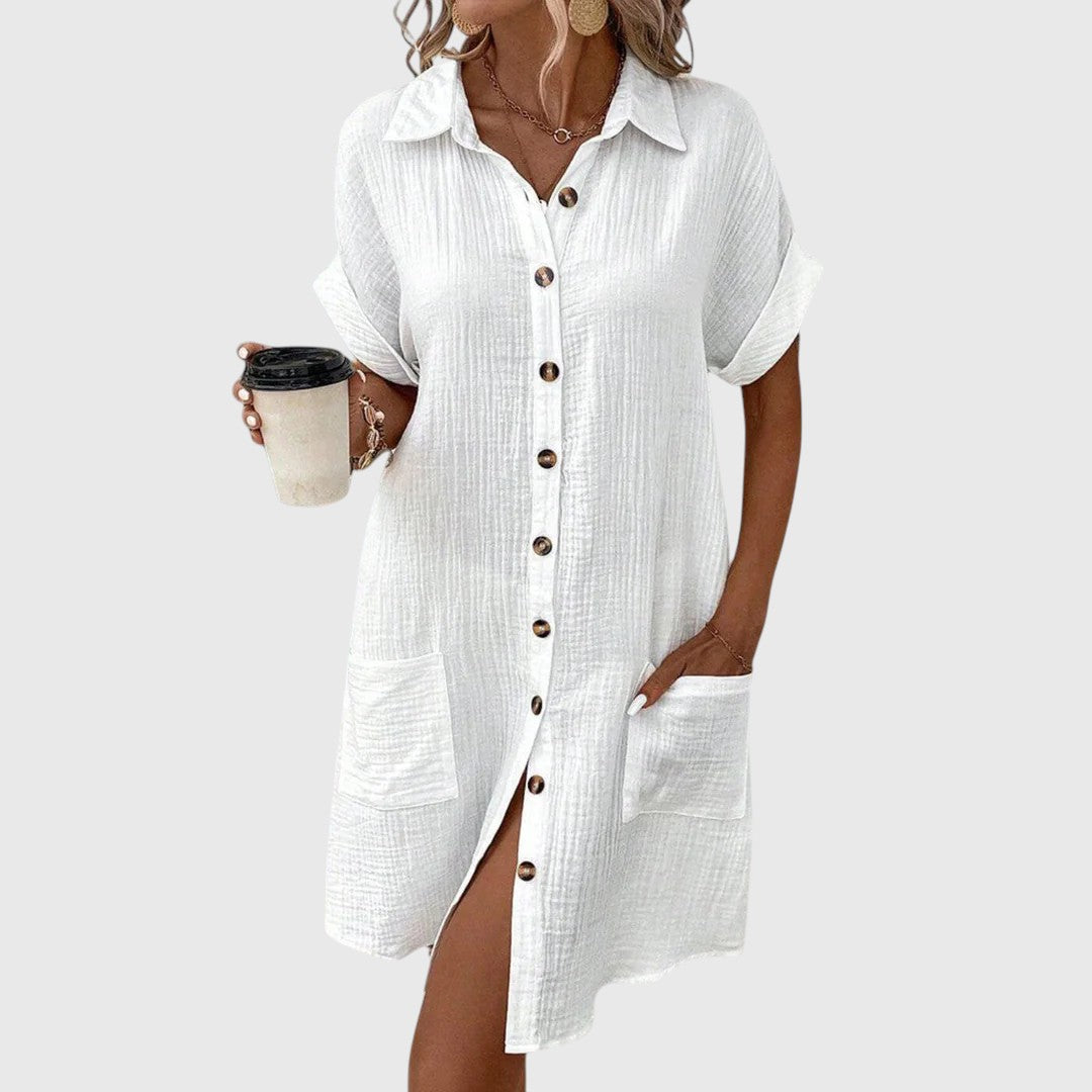 Women's Short Sleeve Shirt Dress with Pockets