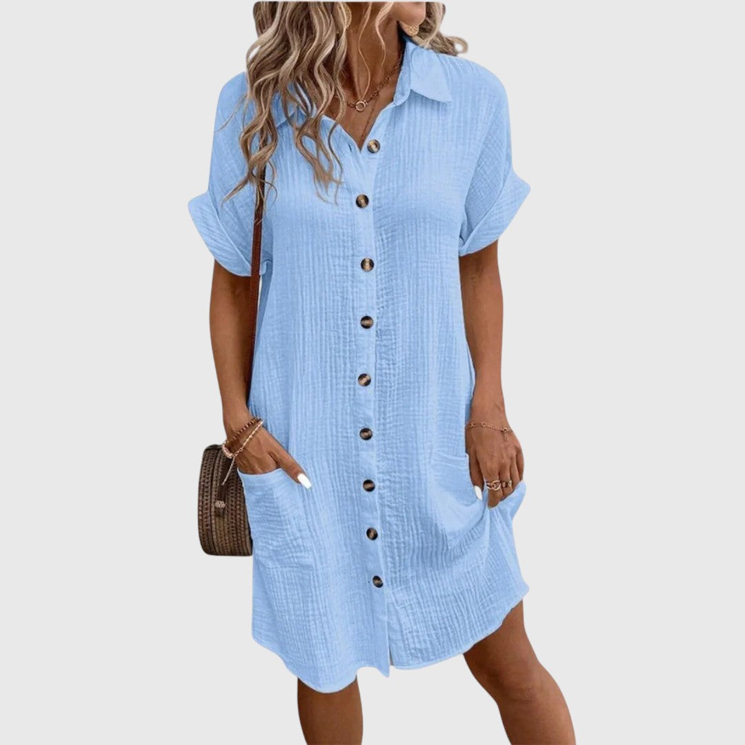 Women's Short Sleeve Shirt Dress with Pockets
