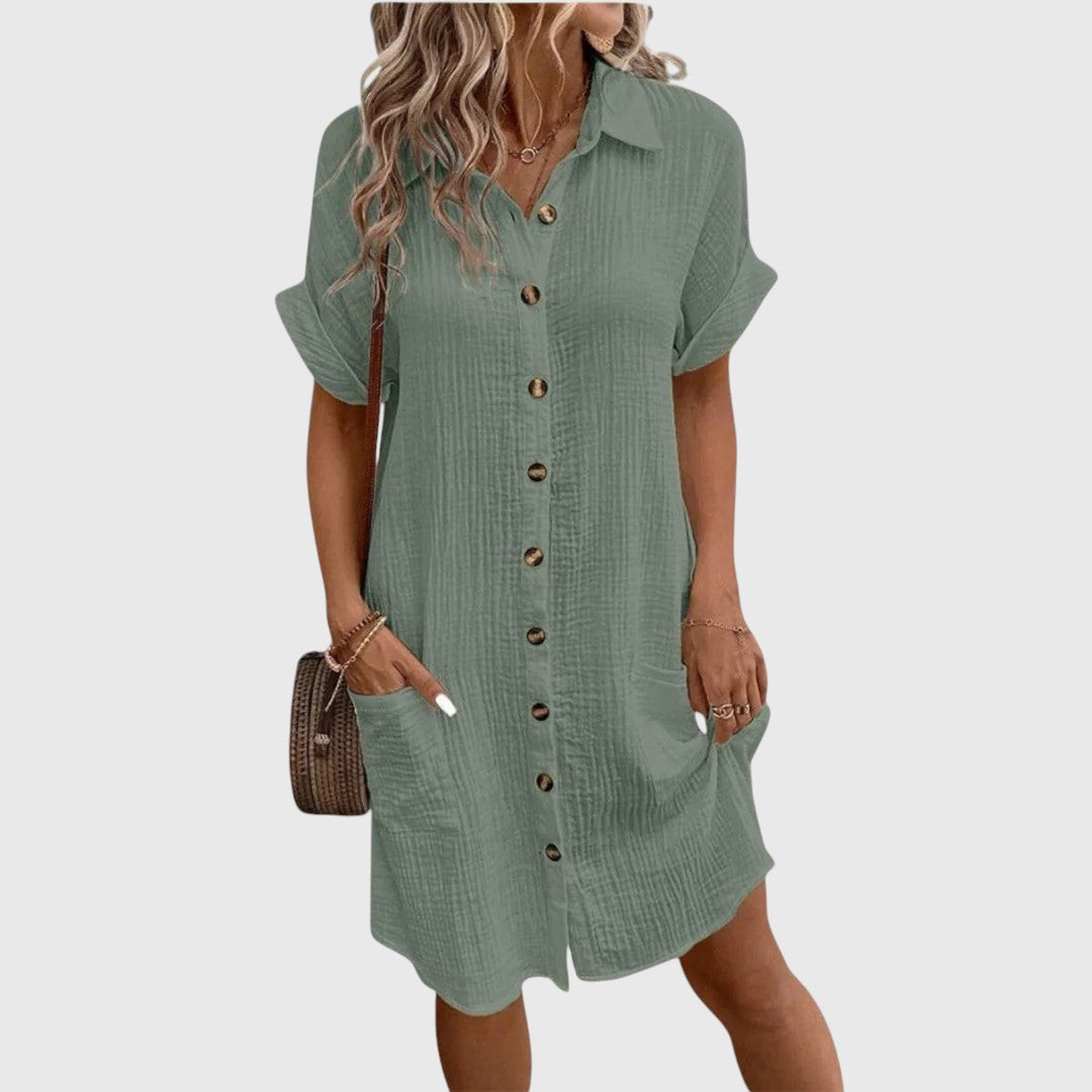 Women's Short Sleeve Shirt Dress with Pockets