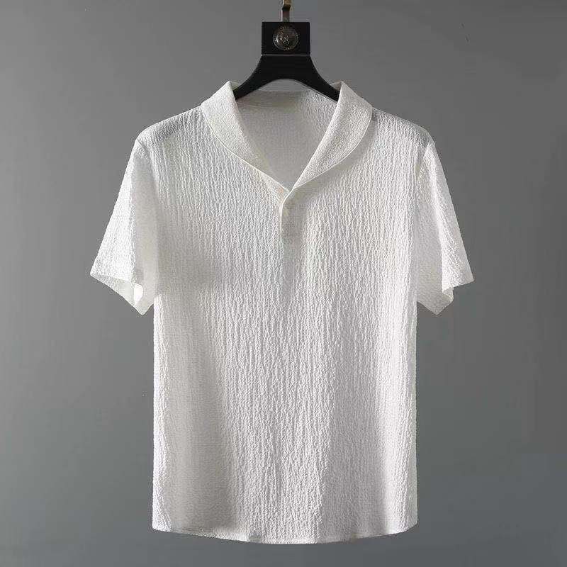 Men's Textured Short Sleeve Shirt and Trousers Set