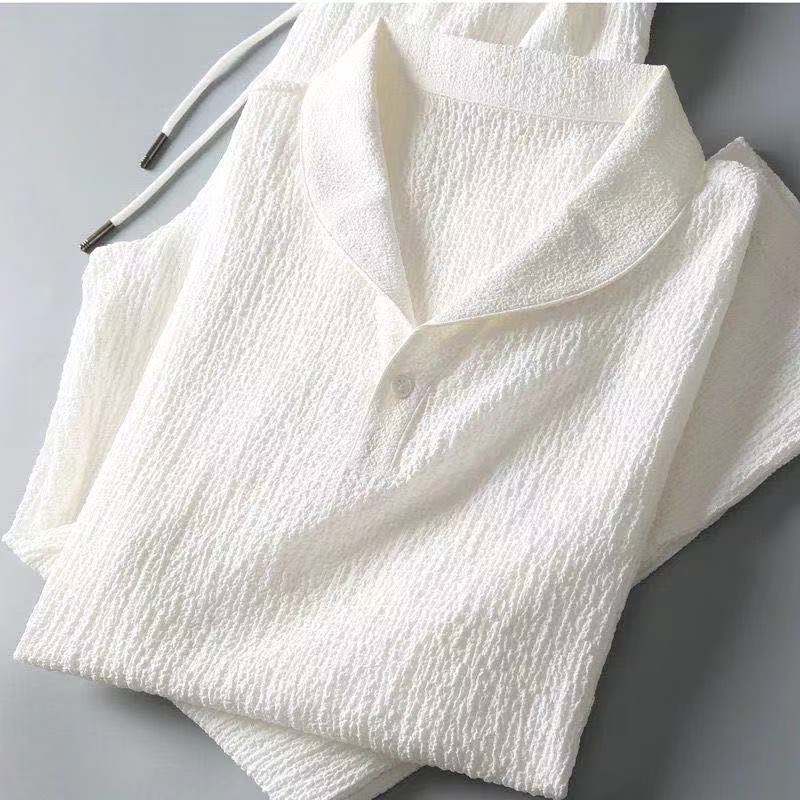 Men's Textured Short Sleeve Shirt and Trousers Set
