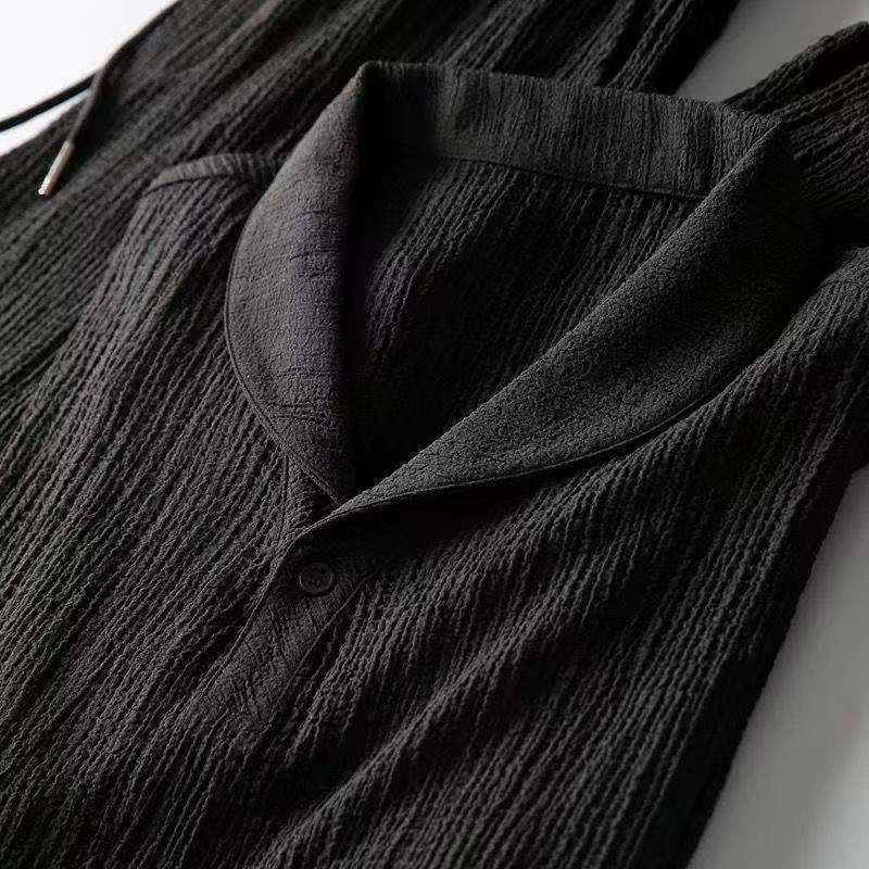Men's Textured Short Sleeve Shirt and Trousers Set