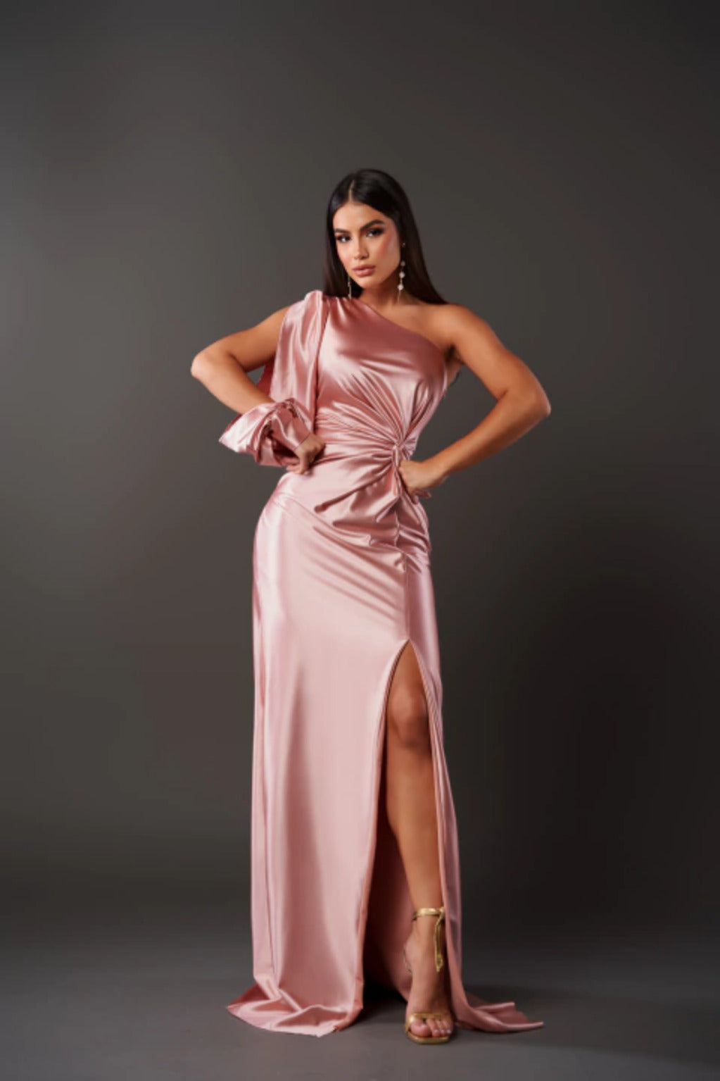 Women's One-Shoulder Satin Maxi Dress with Twist Detail