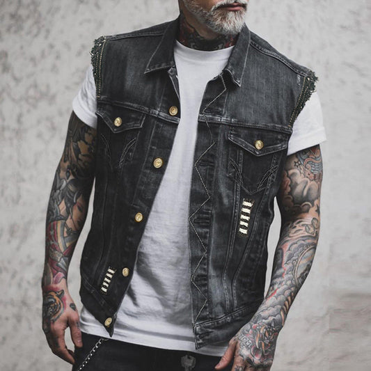 Men's | Sleeveless Denim Vest in Streetwear Look 0