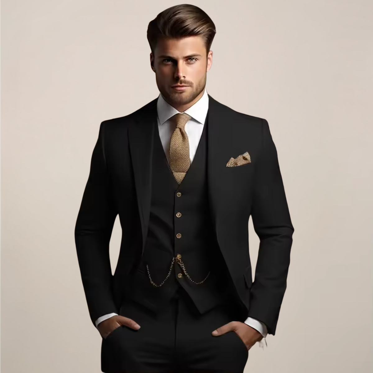 Men's three-piece suit with tailored fit – lightweight suit for weddings, business & formal occasions 1