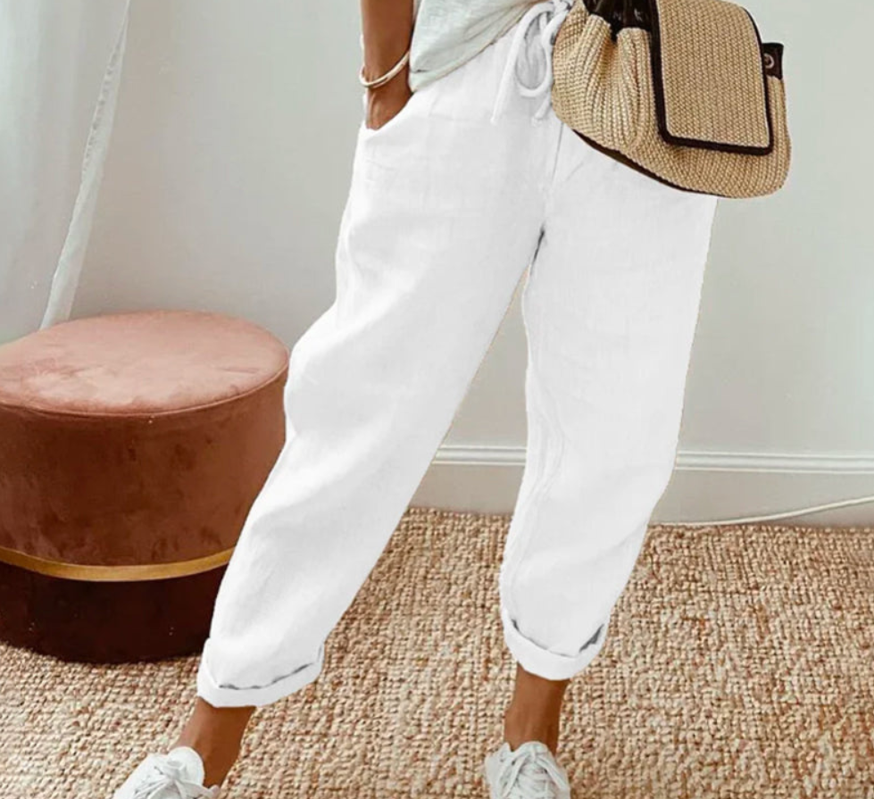Women's Relaxed Linen Pants with Drawstring Waist