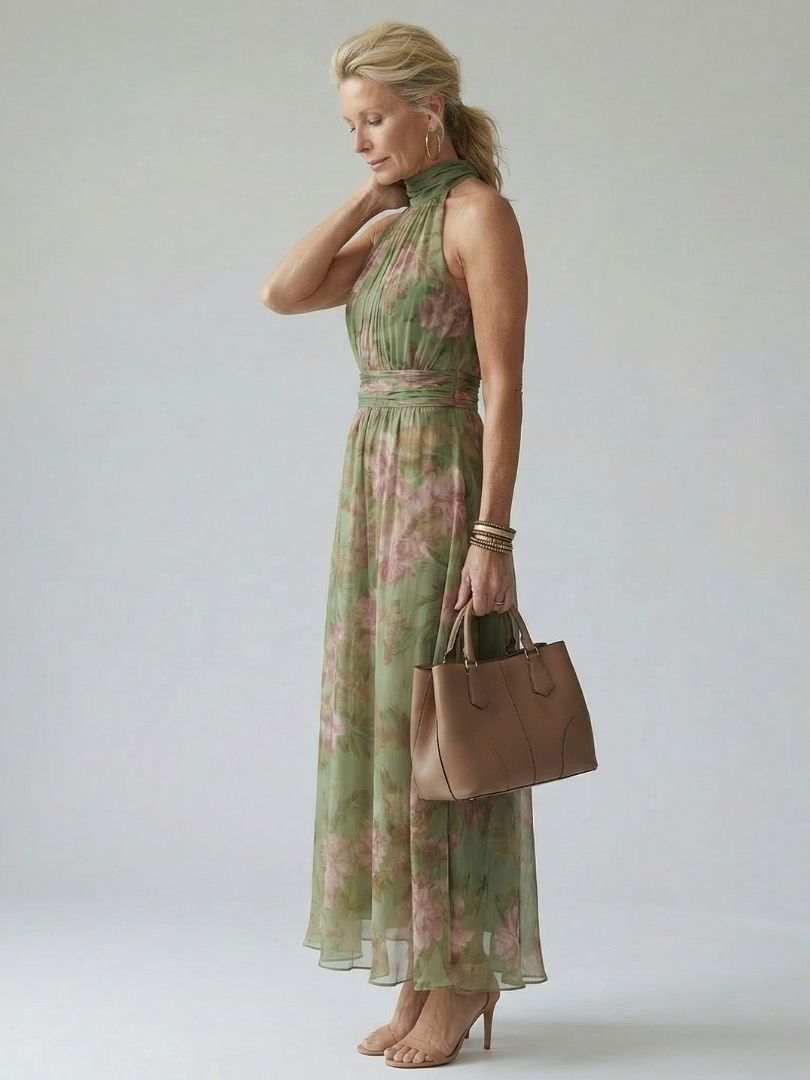 Mirelle Midi Dress | Lightweight Floral, Sleeveless Halter Neckline 2