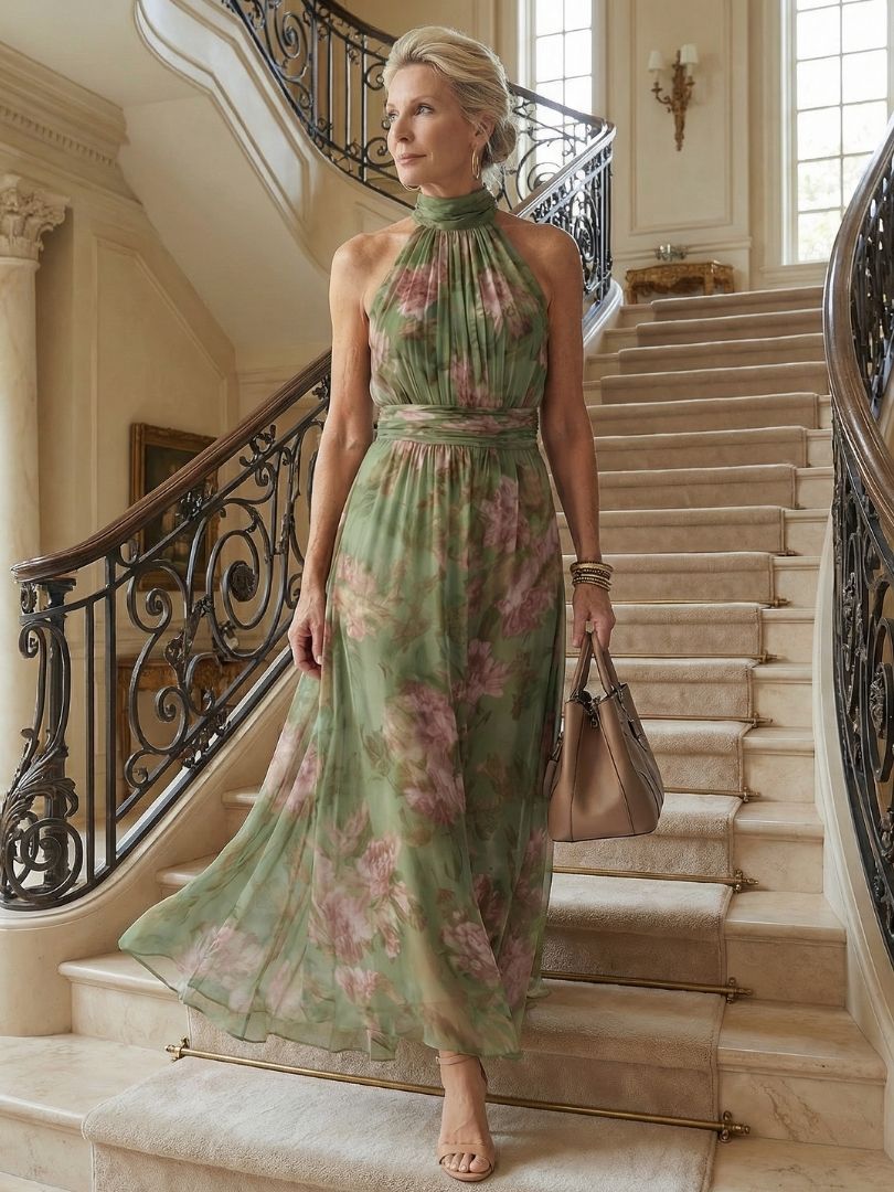 Mirelle Midi Dress | Lightweight Floral, Sleeveless Halter Neckline 5