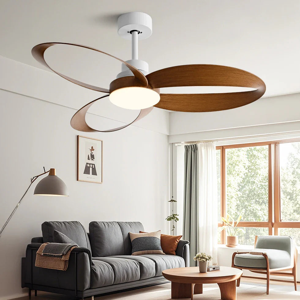 Modern ceiling fan – Wooden blades, dimmable LED lighting for the living room or bedroom 1
