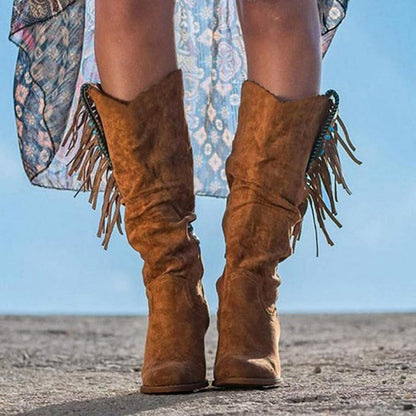 Women's Fringed Slouchy Western Mid-Calf Boots