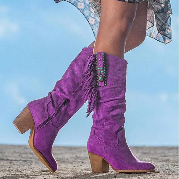 Women's Fringed Slouchy Western Mid-Calf Boots