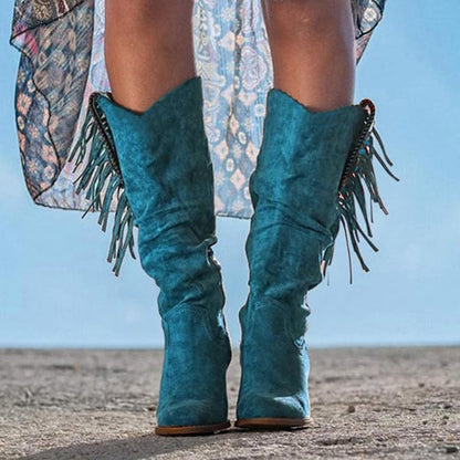 Women's Fringed Slouchy Western Mid-Calf Boots
