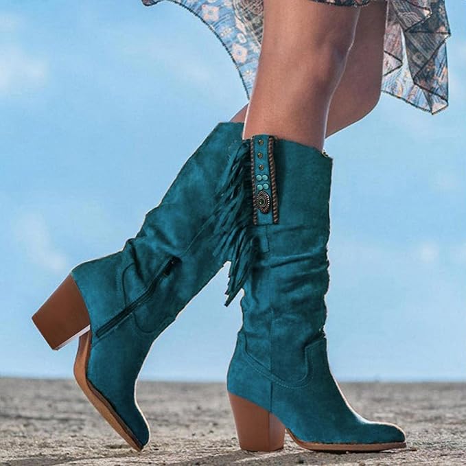 Women's Fringed Slouchy Western Mid-Calf Boots
