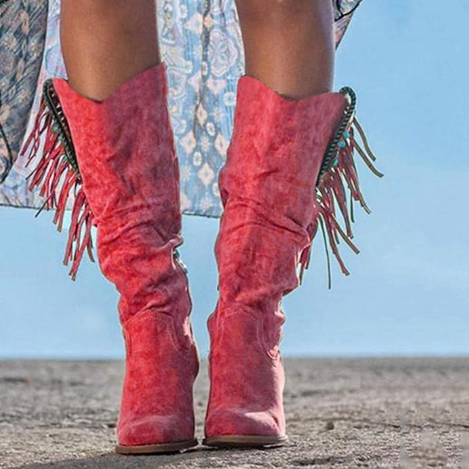 Women's Fringed Slouchy Western Mid-Calf Boots