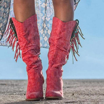 Women's Fringed Slouchy Western Mid-Calf Boots