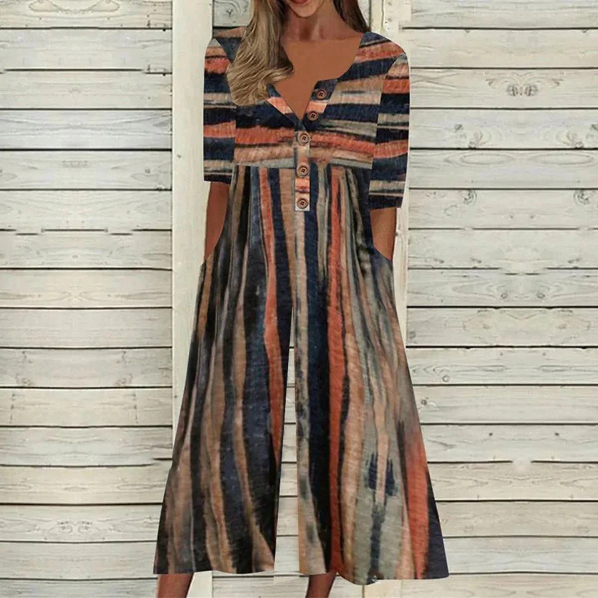 Women's Printed Wide Leg Jumpsuit with V Neck