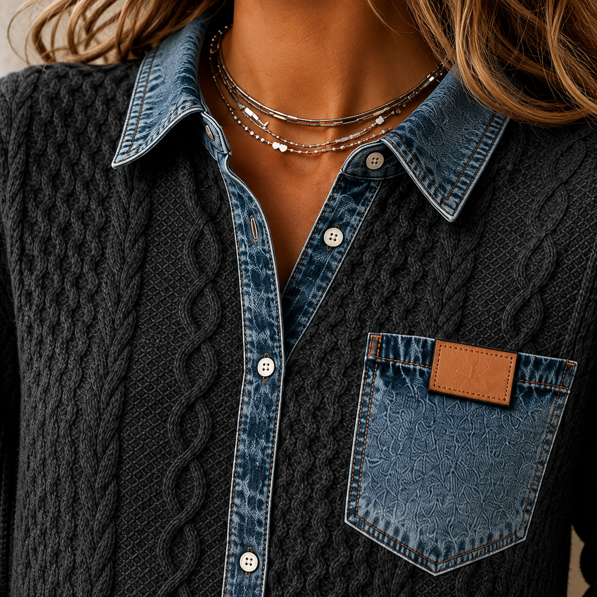 Oriana Denim Trim Shirt 2