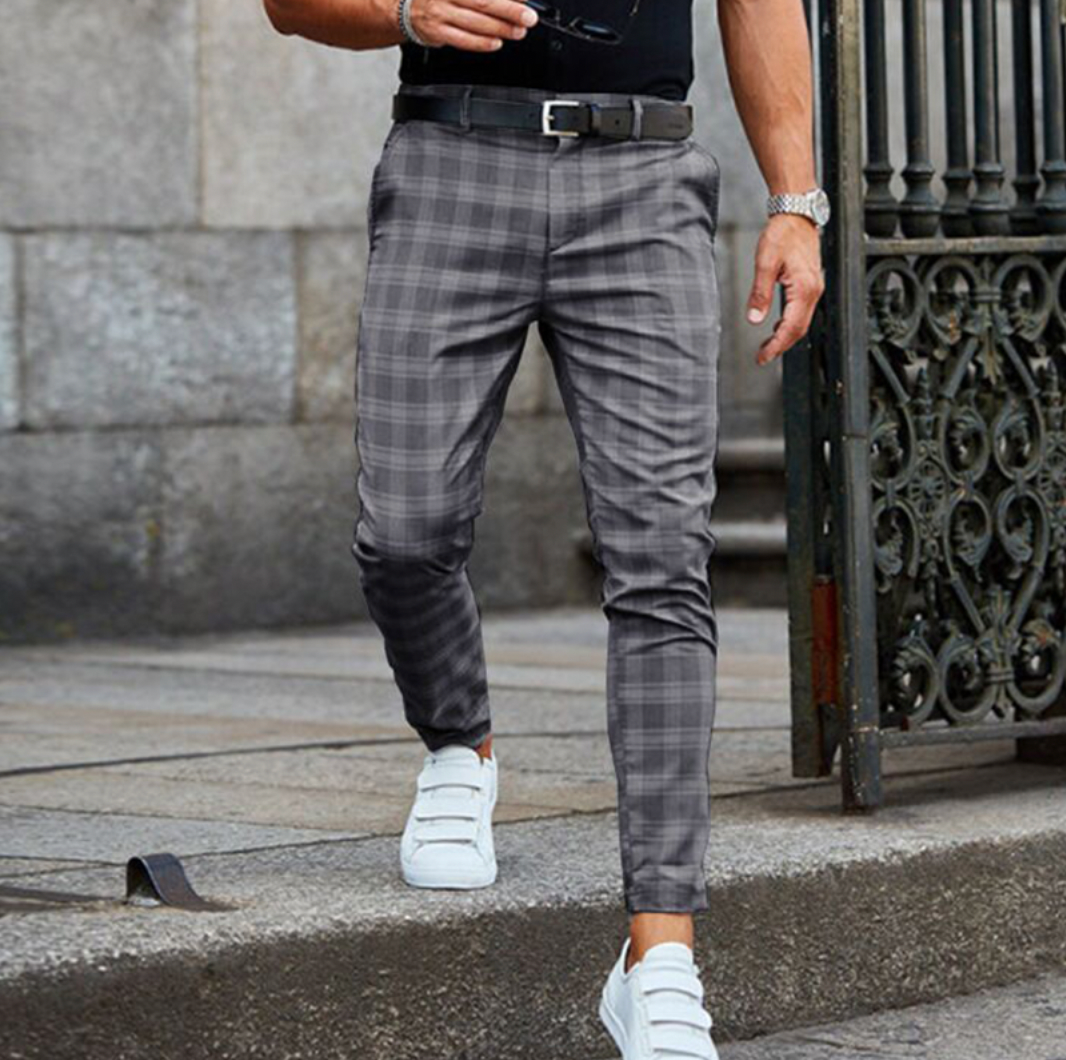 Pantalones chinos elásticos a cuadros para hombre 1