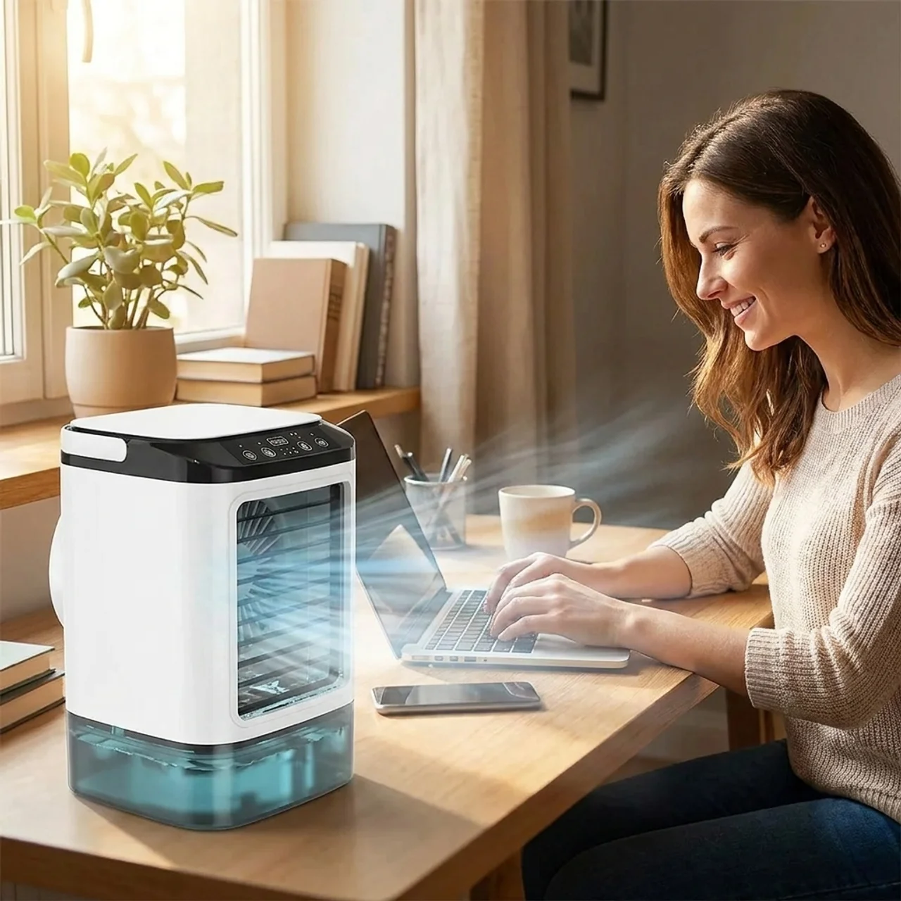 Portable Air Conditioner with Ultrasonic Dual-Spray Mist, 3-Speed Fan and LED Night Light 2