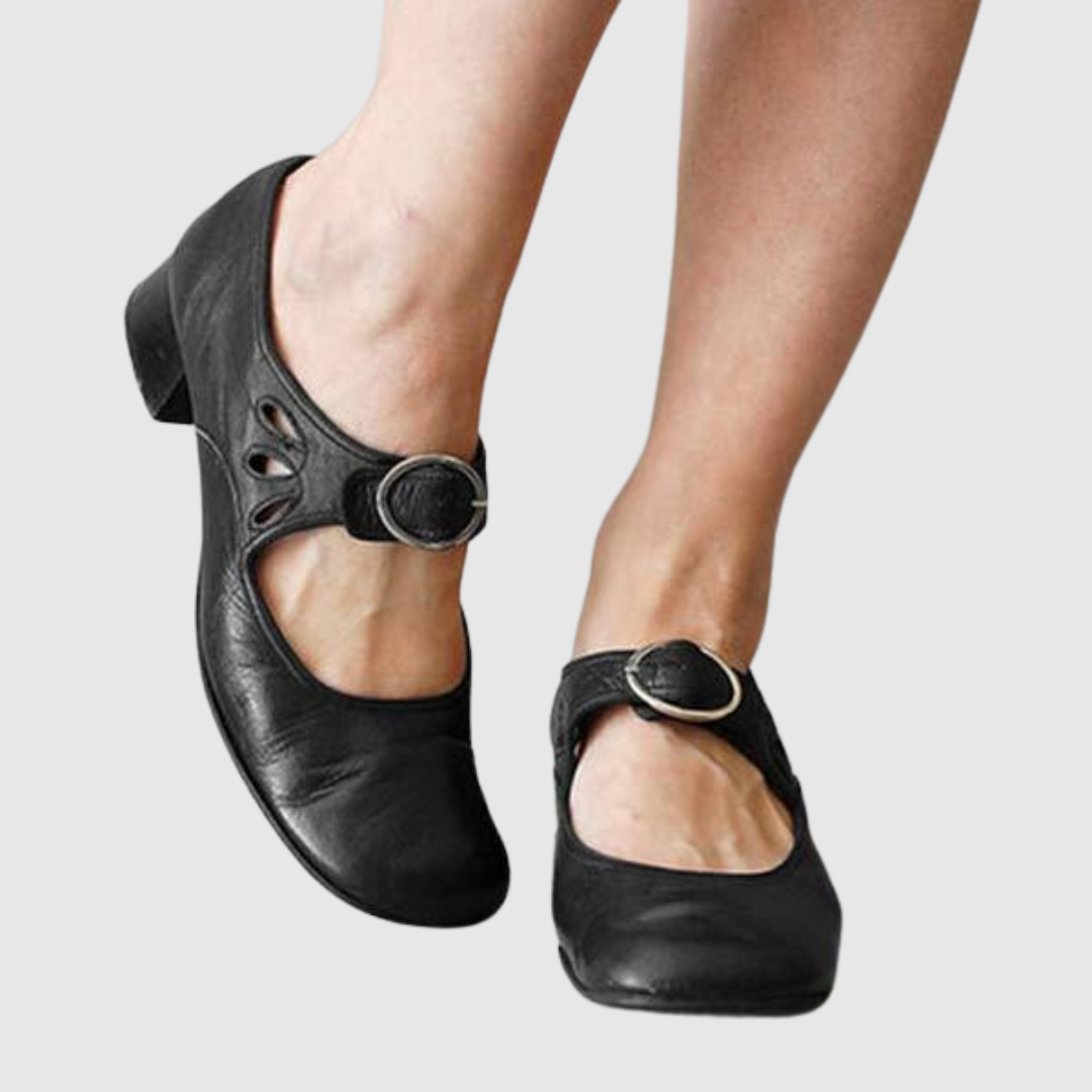 Women's Leather Mary Jane Shoes with Adjustable Strap