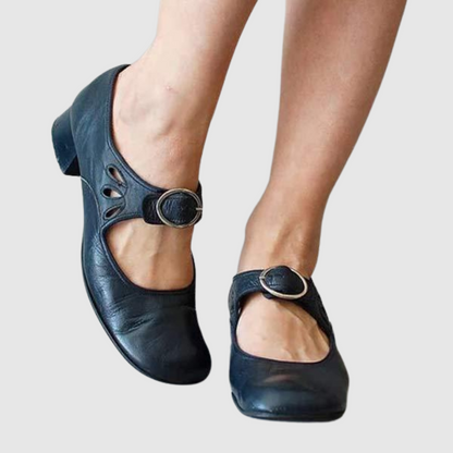 Women's Leather Mary Jane Shoes with Adjustable Strap