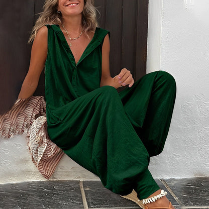 Women's Sleeveless Wide-Leg Jumpsuit with Buttons