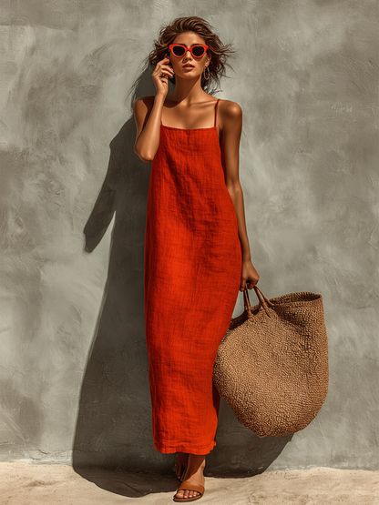 Riona Women's Dress | Lightweight Linen, Spaghetti Straps, Square Neck, Summer Ready 1