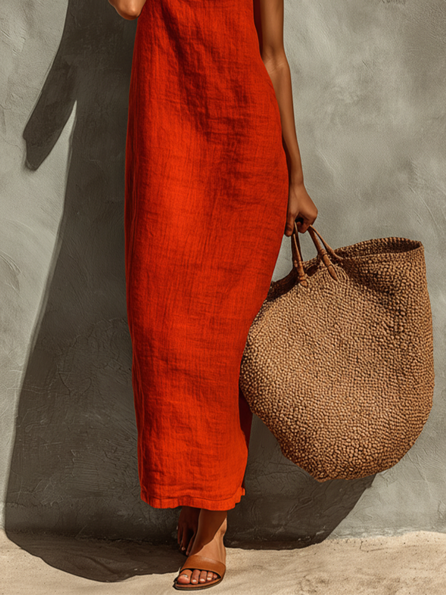 Riona Women's Dress | Lightweight Linen, Spaghetti Straps, Square Neck, Summer Ready 3