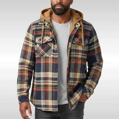 Rowan | Men's checked jacket with hood, pockets and buttons 2
