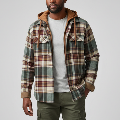 Rowan | Men's checked jacket with hood, pockets and buttons 3