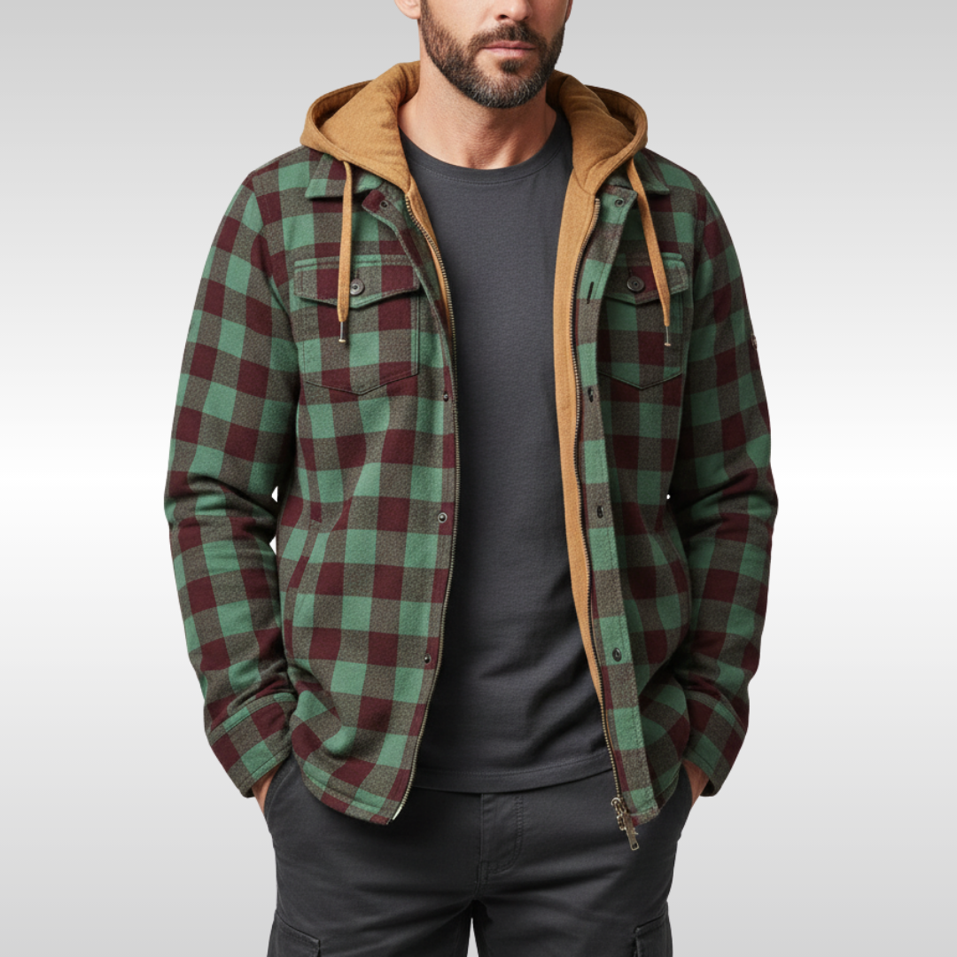 Rowan | Men's checked jacket with hood, pockets and buttons 4