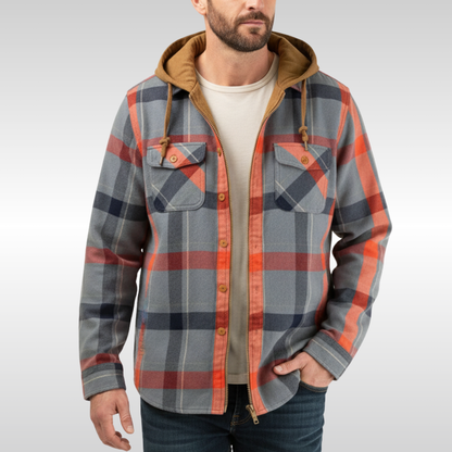 Rowan | Men's checked jacket with hood, pockets and buttons 5