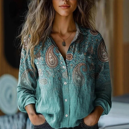 Women's Floral Print Long Sleeve Button-Up Shirt