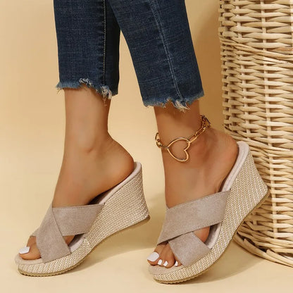 Women's Cross-Strap Espadrille Wedge Sandals