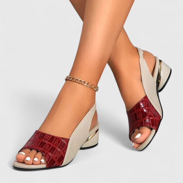 Women's Low Heel Slingbacks – Croc Detail, Open Toe