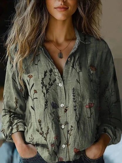 Women's Floral Print Long Sleeve Button-Up Shirt