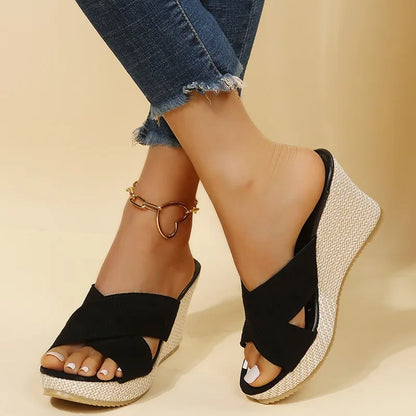 Women's Cross-Strap Espadrille Wedge Sandals
