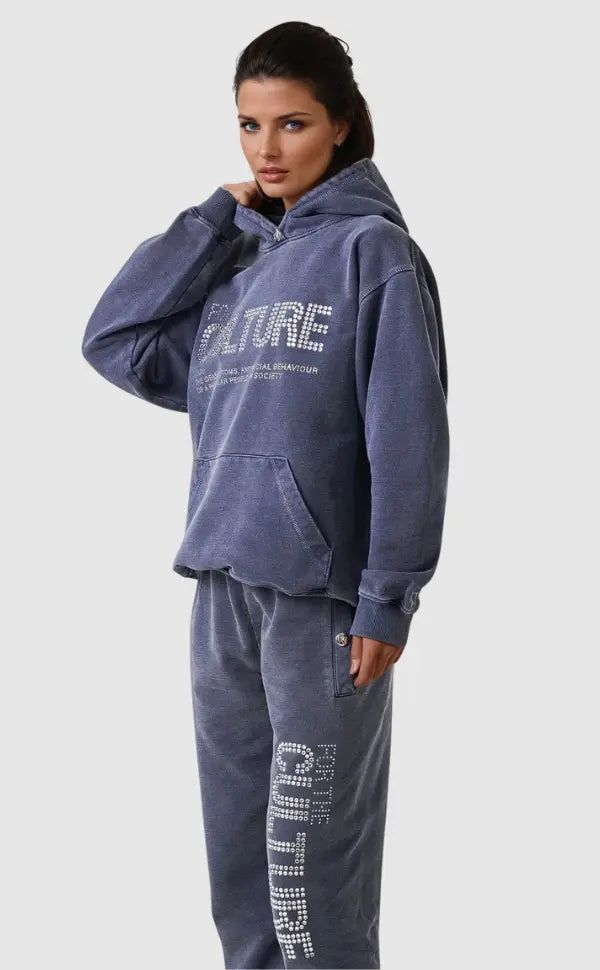 Women's Hoodie – Rhinestone Graphic, Relaxed Fit