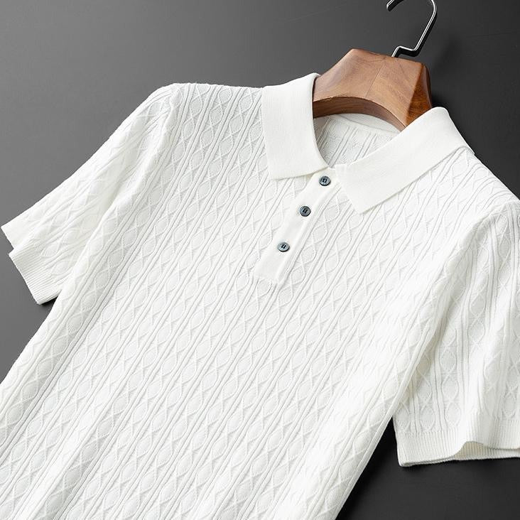 Men's Cable Knit Short Sleeve Polo Shirt