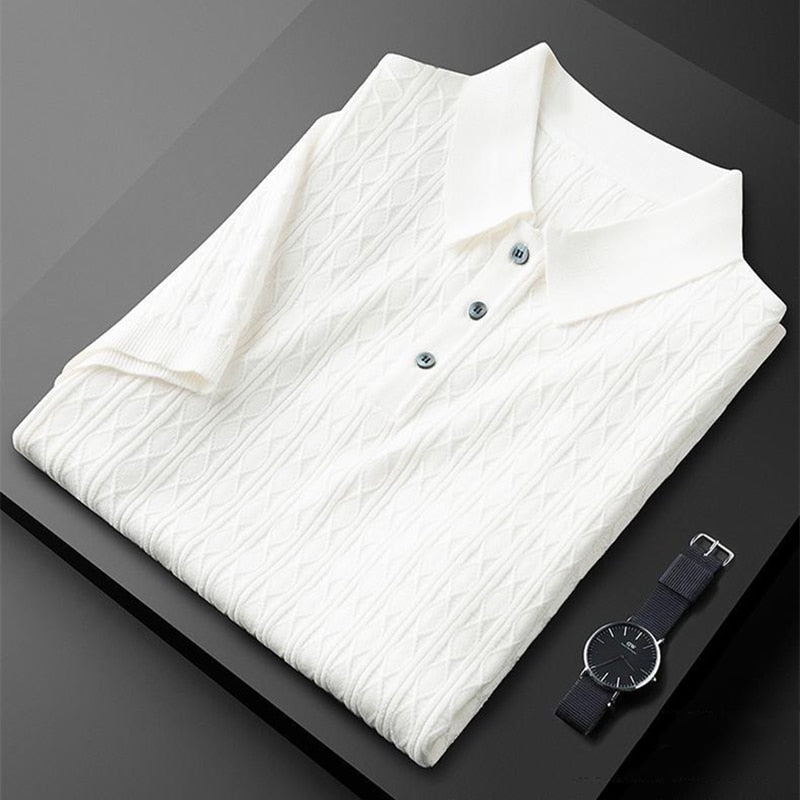 Men's Cable Knit Short Sleeve Polo Shirt