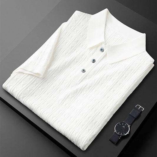 Men's Cable Knit Short Sleeve Polo Shirt
