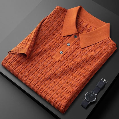 Men's Cable Knit Short Sleeve Polo Shirt