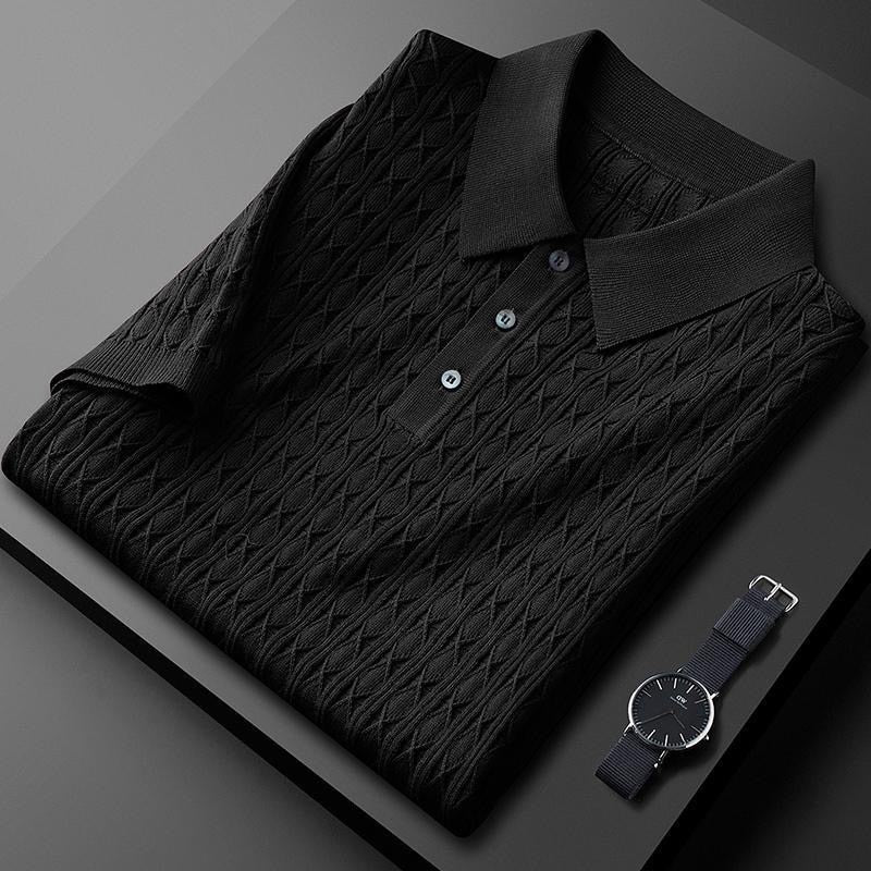 Men's Cable Knit Short Sleeve Polo Shirt