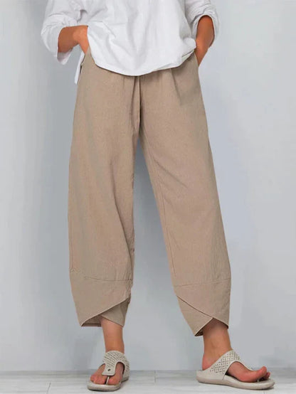 Women's Loose Cropped Trousers with Crossover Hem