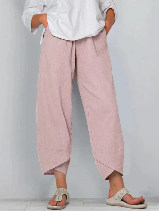 Women's Loose Cropped Trousers with Crossover Hem