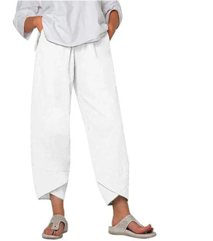 Women's Loose Cropped Trousers with Crossover Hem