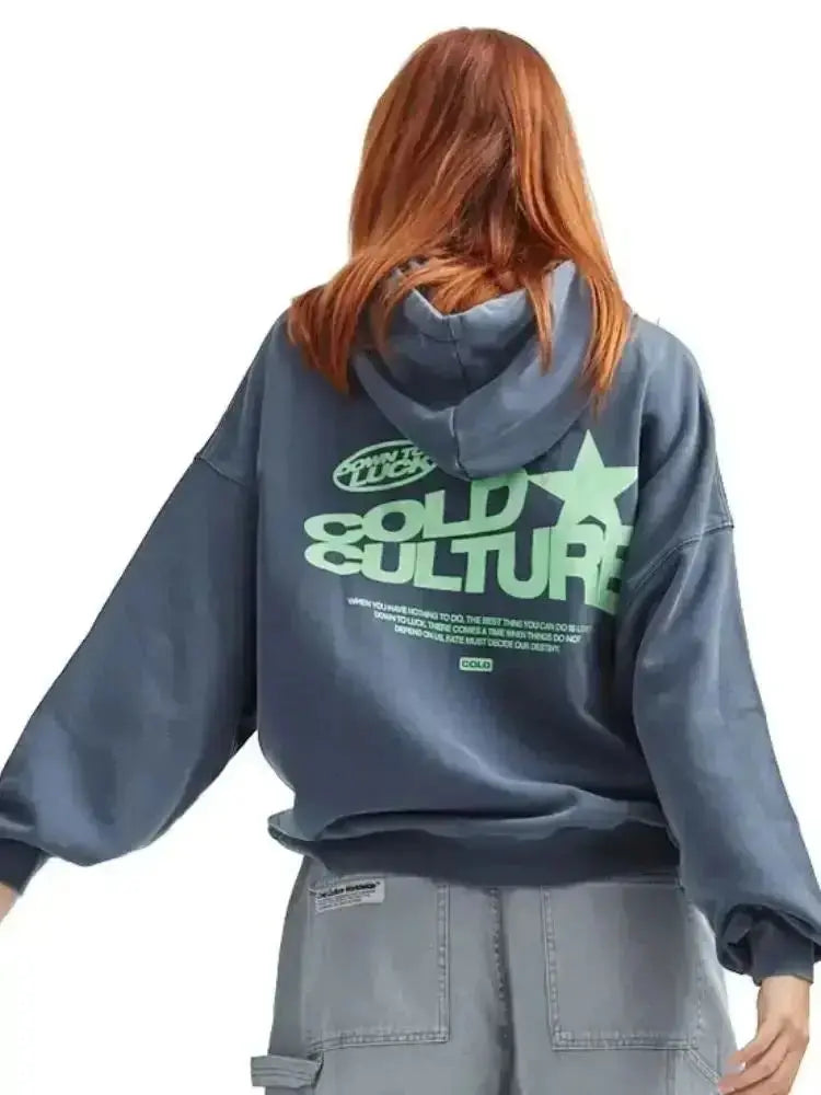 Women's Oversized Hoodie – Back Graphic Print, Ribbed Trim