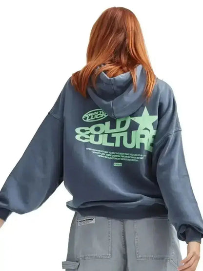 Women's Oversized Hoodie – Back Graphic Print, Ribbed Trim